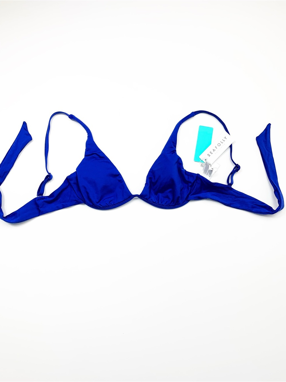Seafolly Royal Blue Women's Triangle Tie Back Underwire Bikini Top USA 4 NWT - Picture 12 of 15